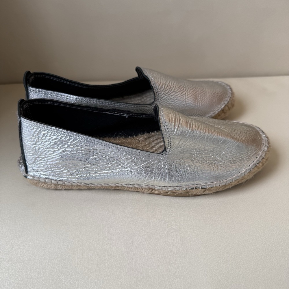 Manebi Women's Silver Metallic Leather Espadrille Loafers Flats Size 36 EU 6 US